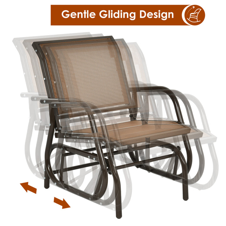 2PCS Patio Swing Glider Chair Single Rocking Chair Yard Outdoor Brown Image 7