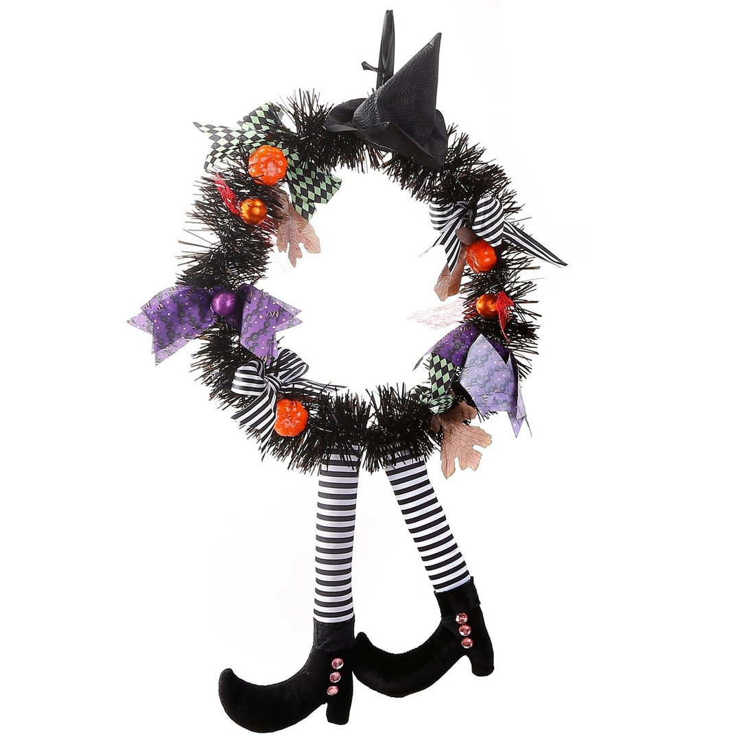 Halloween Witch Wreath with Pumpkins and Legs 24in Handmade Outdoor Decor Image 1