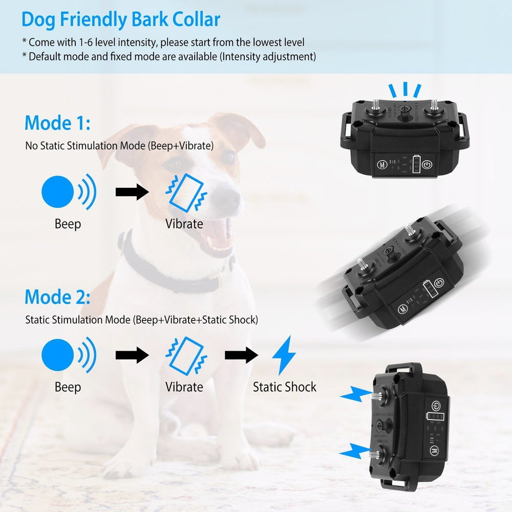 Rechargeable Waterproof Dog Bark Collar with Vibration Static Stimulation 6 Levels Image 2