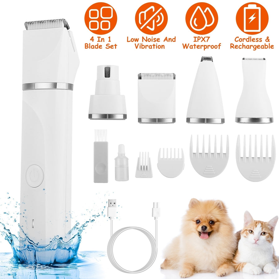 Electric Pet Grooming Kit Cordless Rechargeable Low Noise Hair Trimmer White Image 1