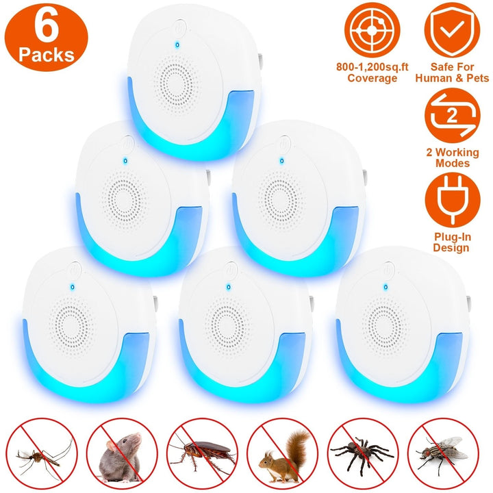 6 Pack Ultrasonic Pest Repellers Indoor Mouse Insect Rodent Control 800-1200 sq ft Image 1