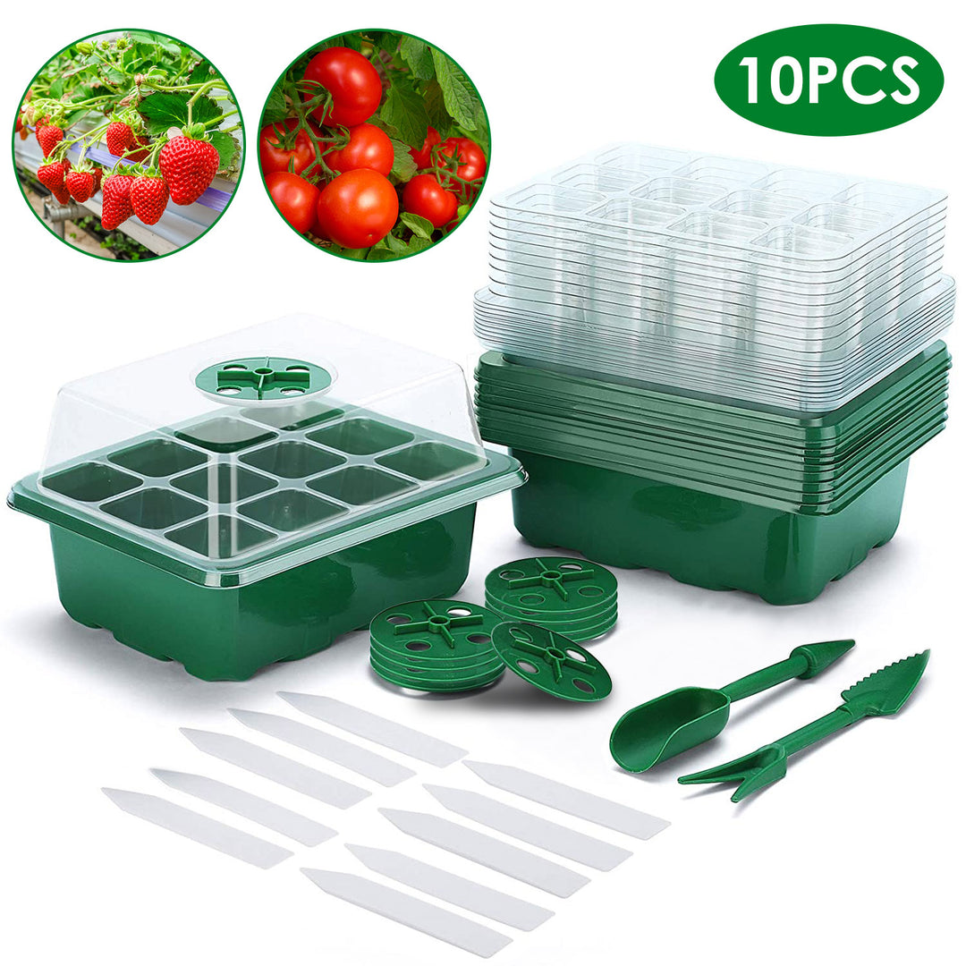 10Pcs Green Seed Starter Tray Kit 120 Cells Germination Propagator with Dome Image 1