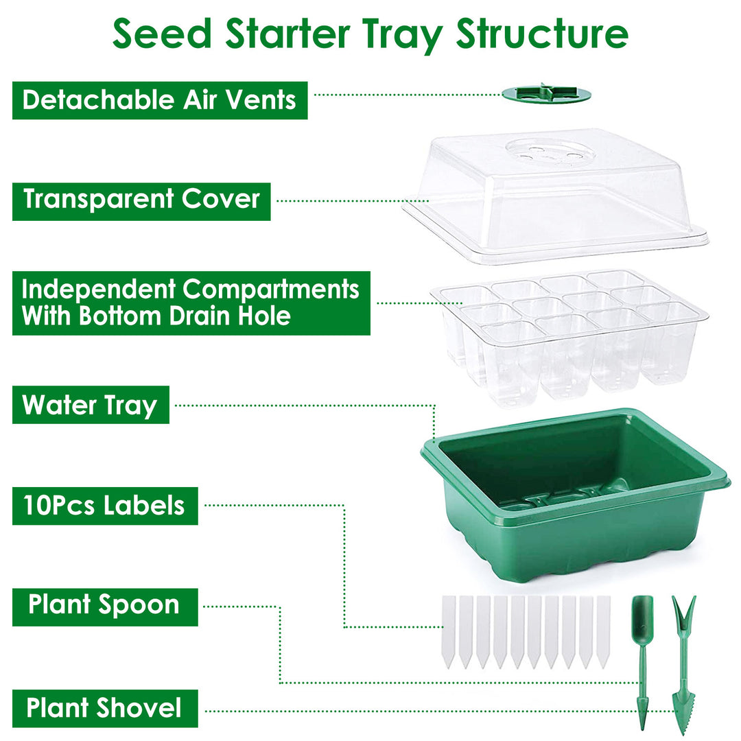 10Pcs Green Seed Starter Tray Kit 120 Cells Germination Propagator with Dome Image 2