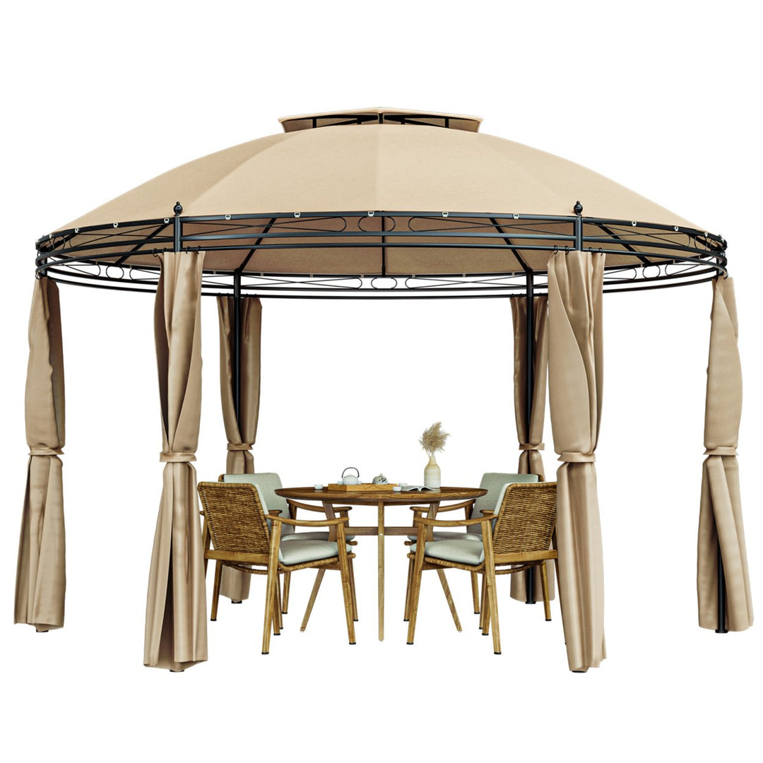 11.5 Outdoor Patio Round Dome Gazebo Canopy Shelter Double Roof Steel Brown Image 1