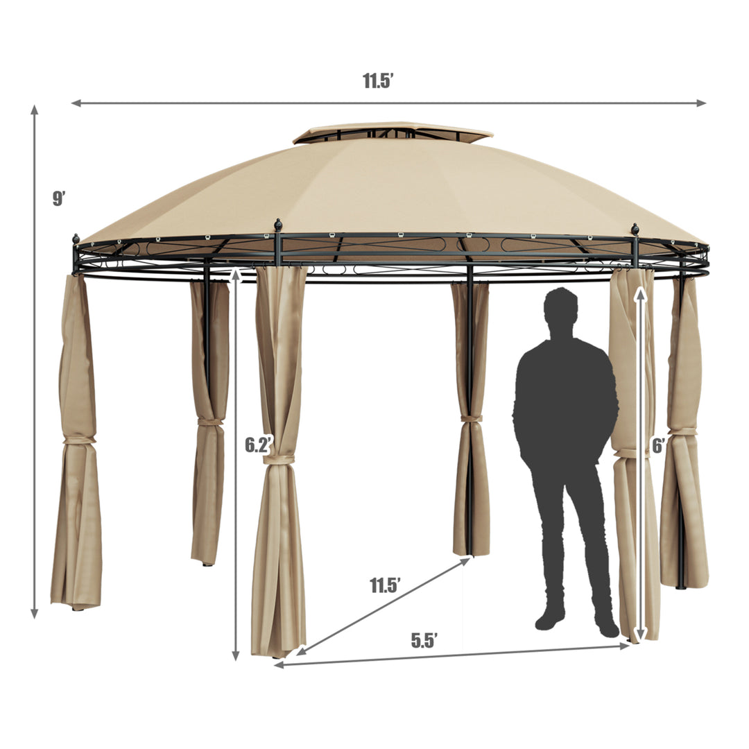 11.5 Outdoor Patio Round Dome Gazebo Canopy Shelter Double Roof Steel Brown Image 2