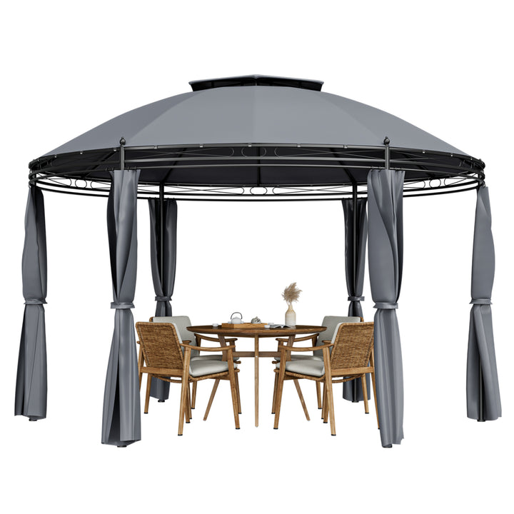 11.5 Outdoor Patio Round Dome Gazebo Canopy Shelter Double Roof Steel Gray Image 1