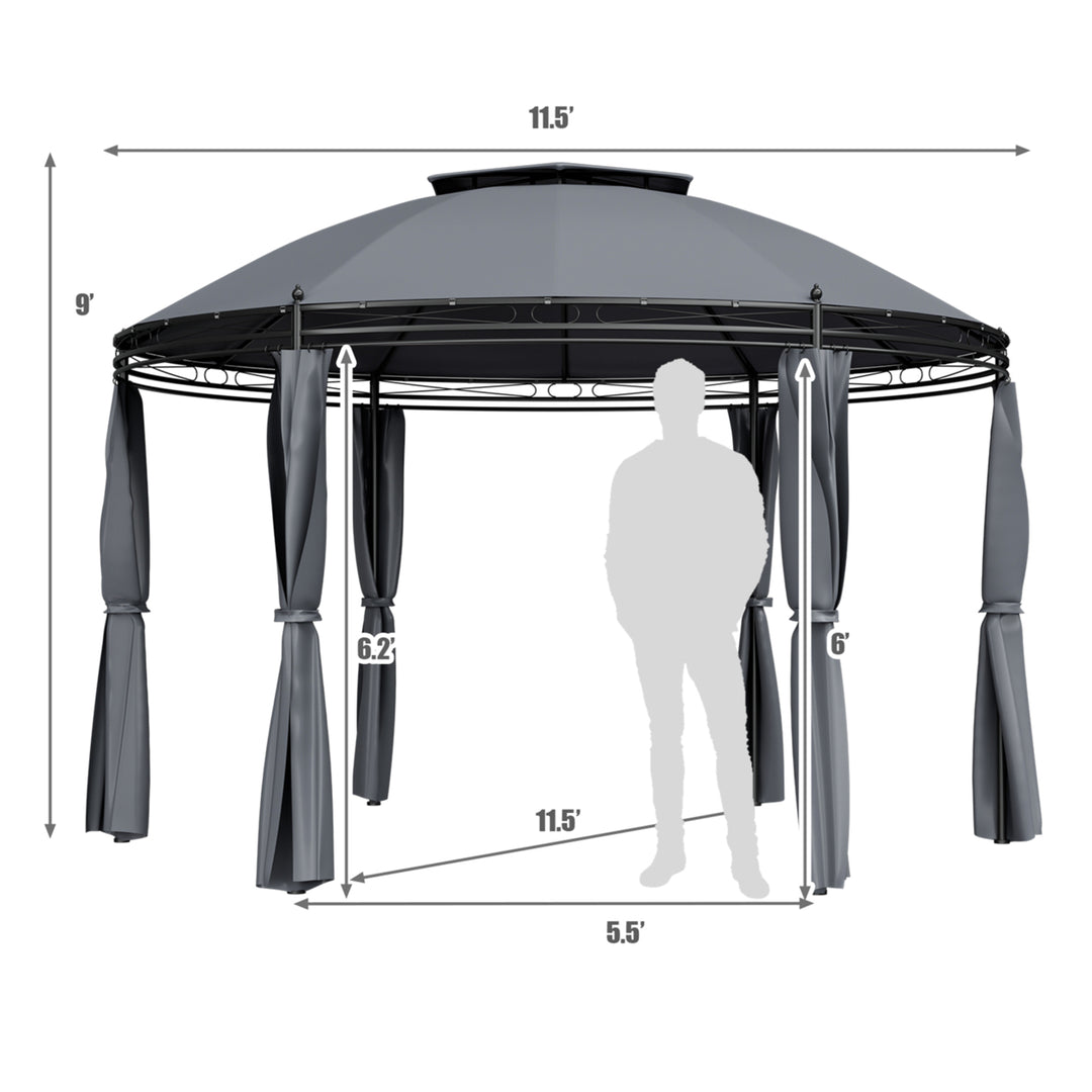 11.5 Outdoor Patio Round Dome Gazebo Canopy Shelter Double Roof Steel Gray Image 2