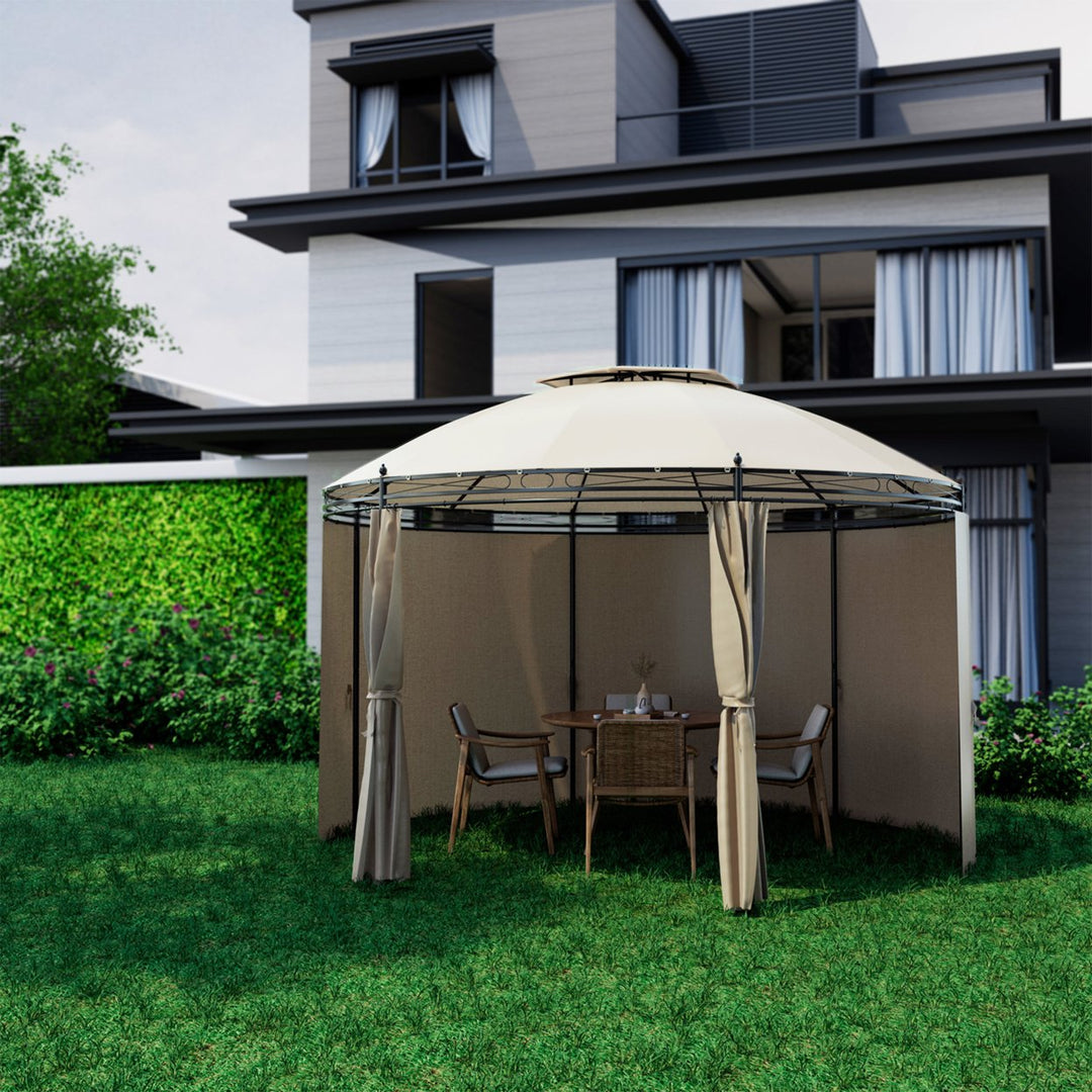 11.5 Outdoor Patio Round Dome Gazebo Canopy Shelter Double Roof Steel Brown Image 5