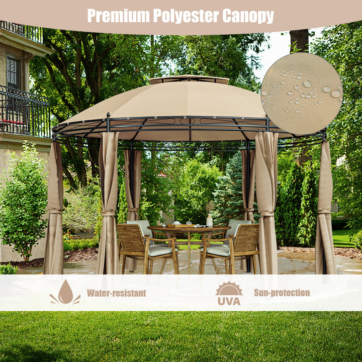 11.5 Outdoor Patio Round Dome Gazebo Canopy Shelter Double Roof Steel Brown Image 6