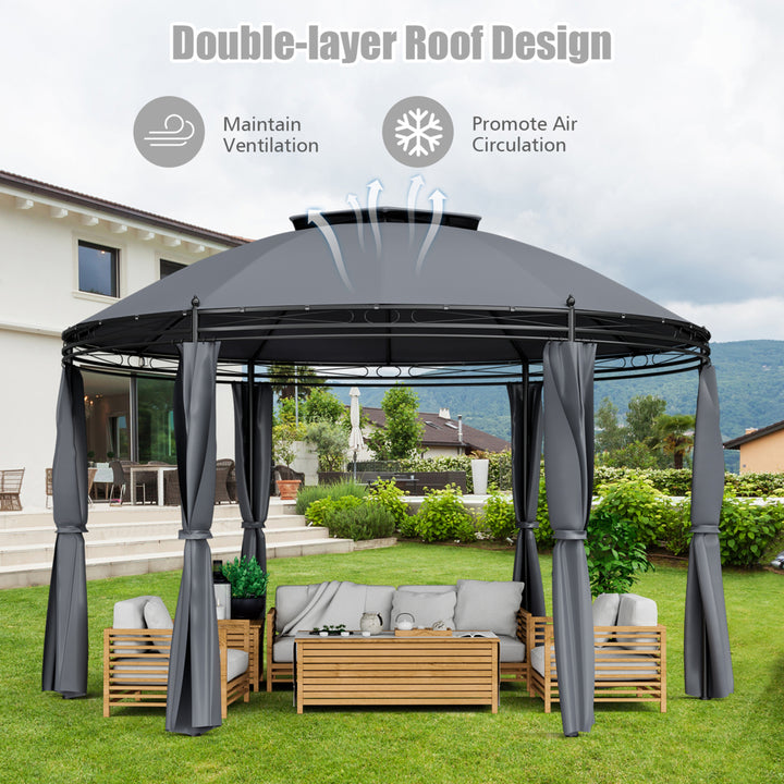 11.5 Outdoor Patio Round Dome Gazebo Canopy Shelter Double Roof Steel Gray Image 7