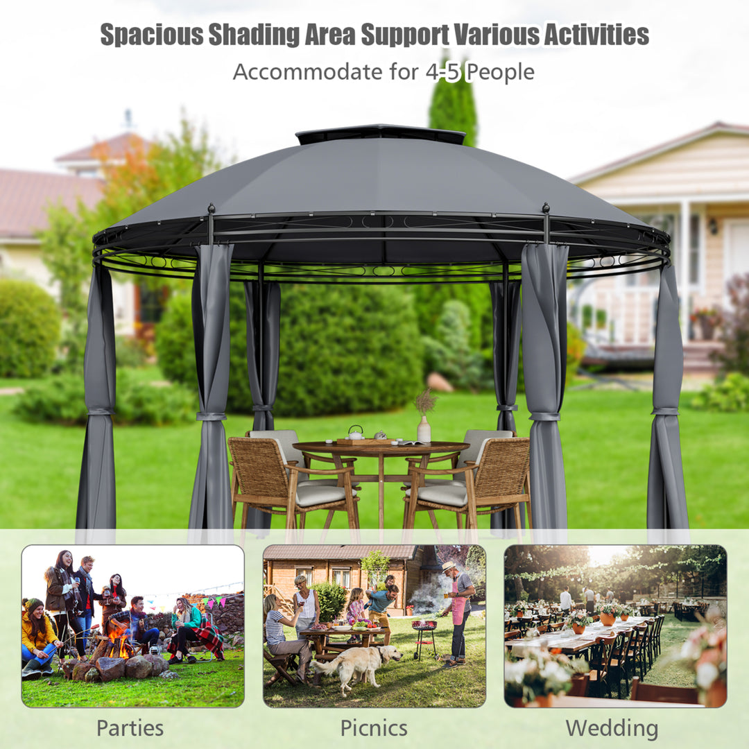 11.5 Outdoor Patio Round Dome Gazebo Canopy Shelter Double Roof Steel Gray Image 8