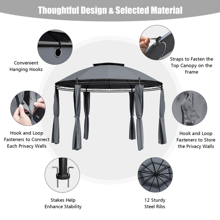 11.5 Outdoor Patio Round Dome Gazebo Canopy Shelter Double Roof Steel Gray Image 9