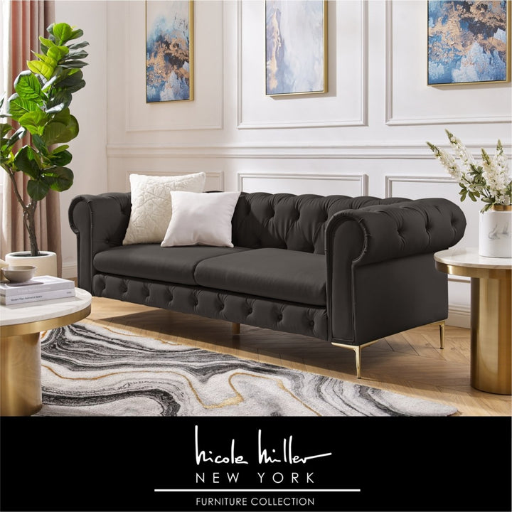 Laci Sofa - Button Tufted, 3 Seat - Rolled Arms - Y leg, Sinuous Springs Image 1