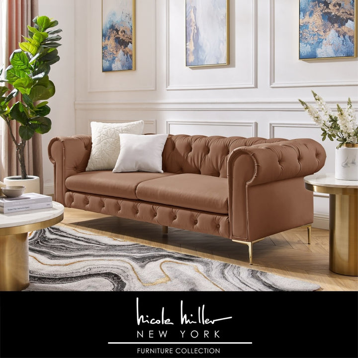 Laci Sofa - Button Tufted, 3 Seat - Rolled Arms - Y leg, Sinuous Springs Image 1