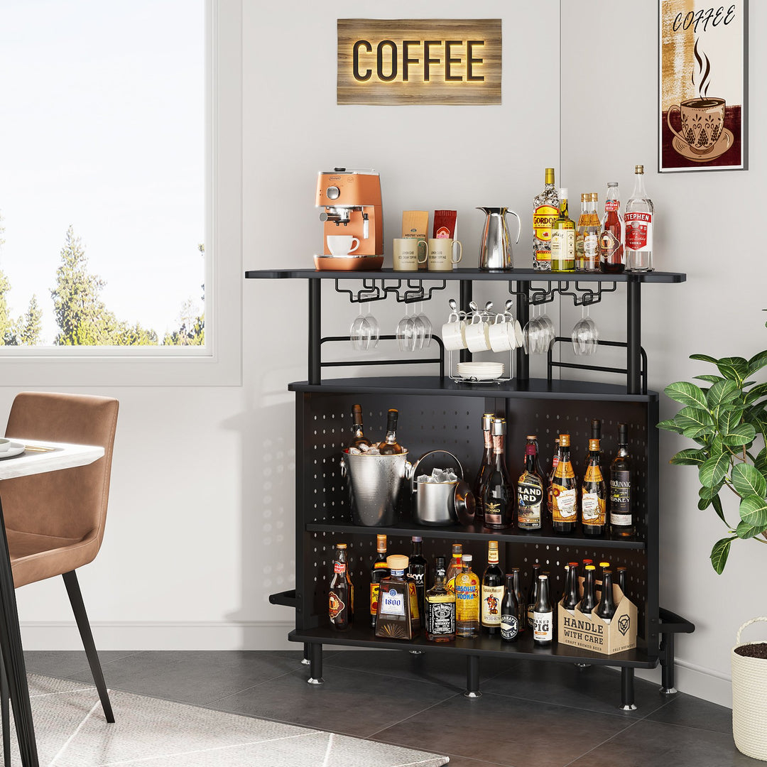 Tribesigns Smart Bar Unit with Led Lights, 3-Tier Liquor Bar Table with Wine Glasses Holder and Storage Shelves, Wine Image 3