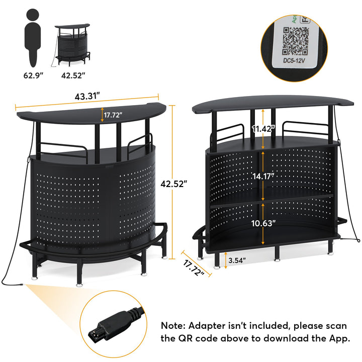 Tribesigns Smart Bar Unit with Led Lights, 3-Tier Liquor Bar Table with Wine Glasses Holder and Storage Shelves, Wine Image 6