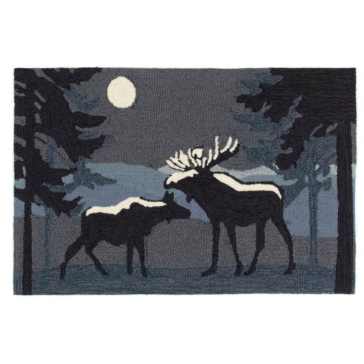 Liora Manne Frontporch Moonlit Moose Indoor Outdoor Area Rug Night Image 1