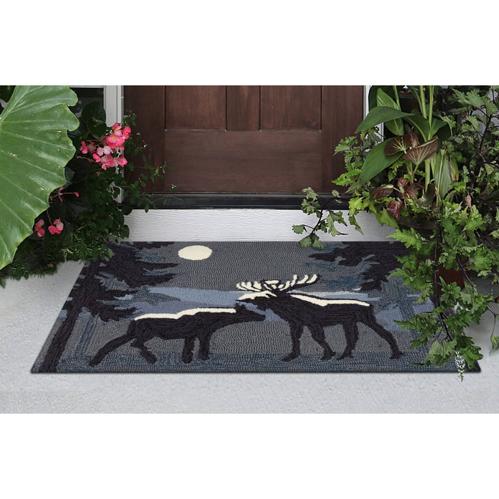 Liora Manne Frontporch Moonlit Moose Indoor Outdoor Area Rug Night Image 9