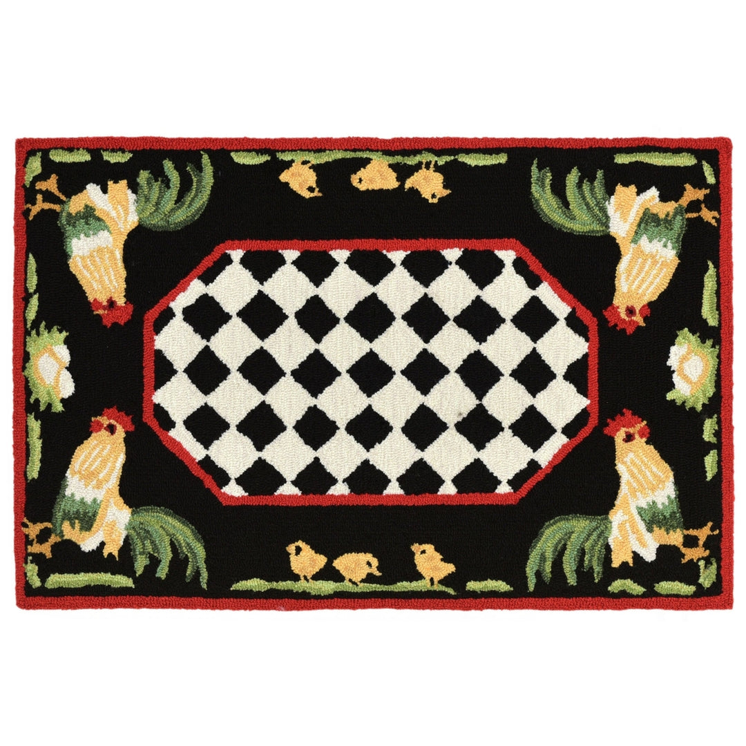 Liora Manne Frontporch Rooster Area Rug Black Indoor Outdoor 80% Polyester Image 1