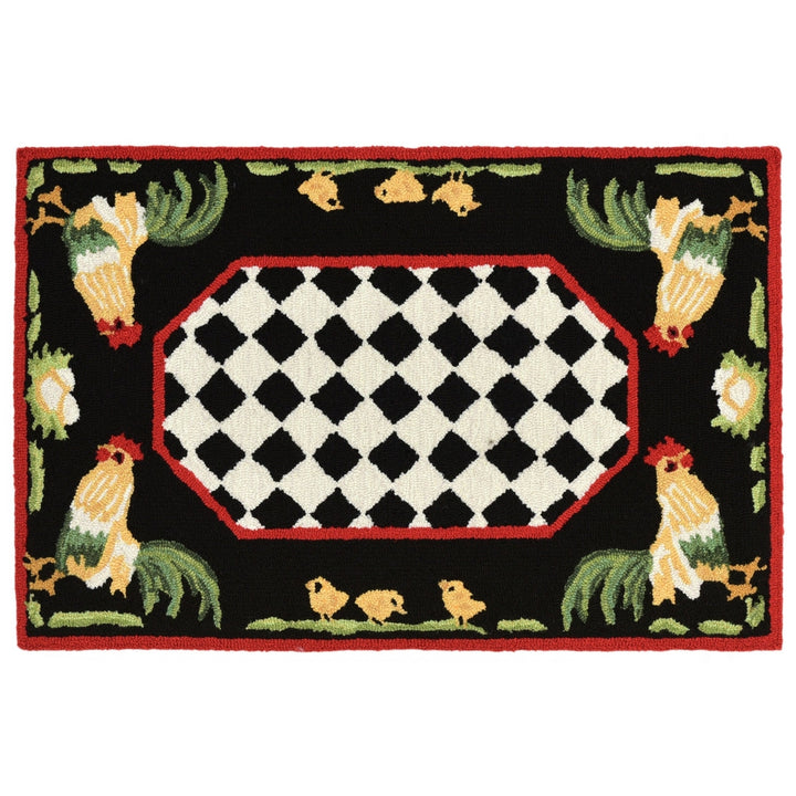 Liora Manne Frontporch Rooster Area Rug Black Indoor Outdoor 80% Polyester Image 1