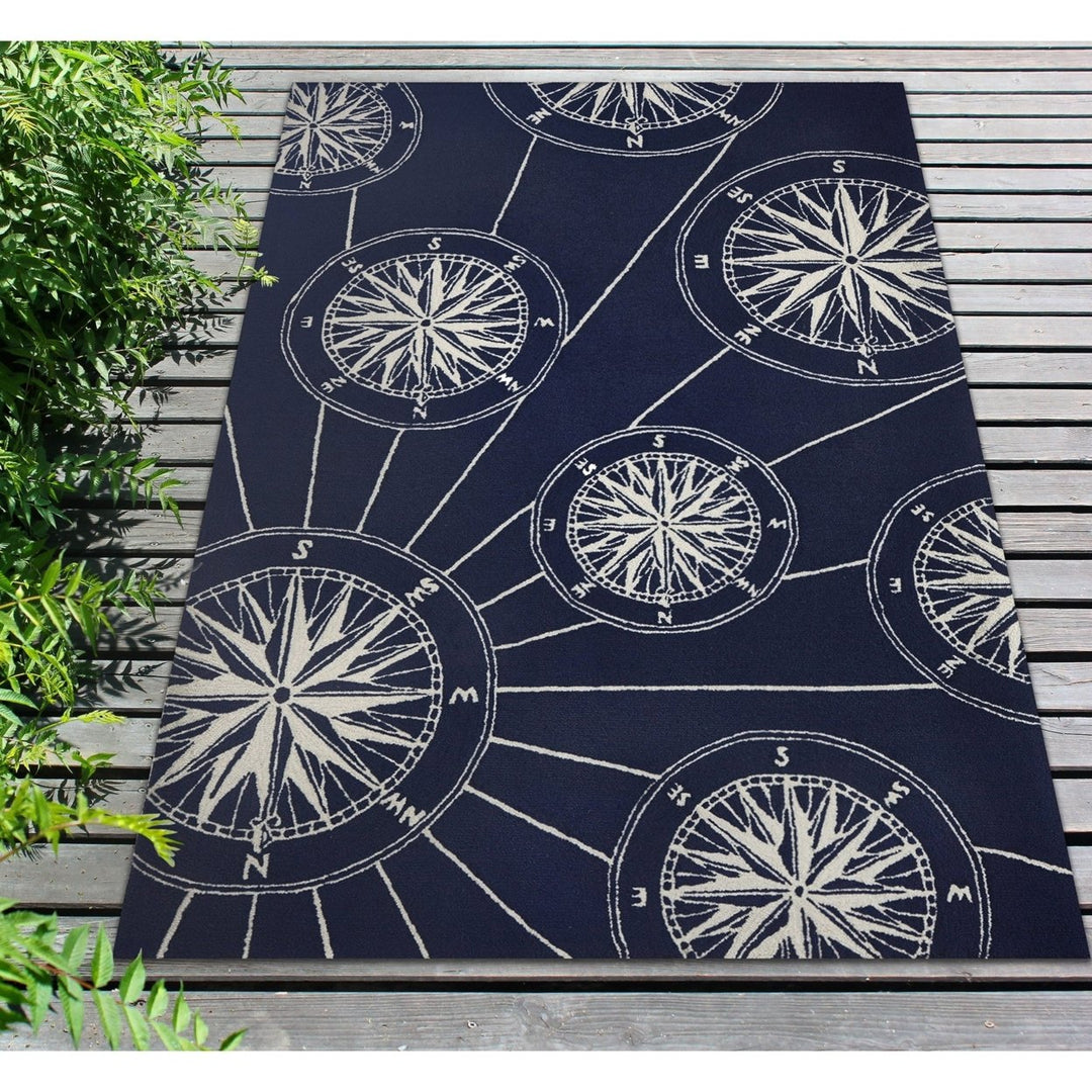 Liora Manne Compass Indoor Outdoor Area Rug Navy Hand Tufted 80% Polyester Image 1