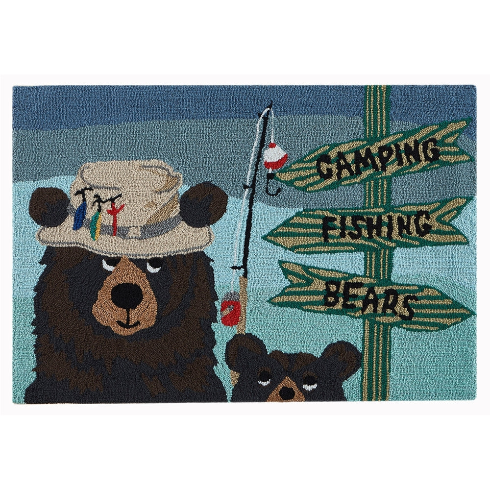 Liora Manne Fishing Bears Area Rug Green Indoor Outdoor Hand Tufted 5x7 Image 2