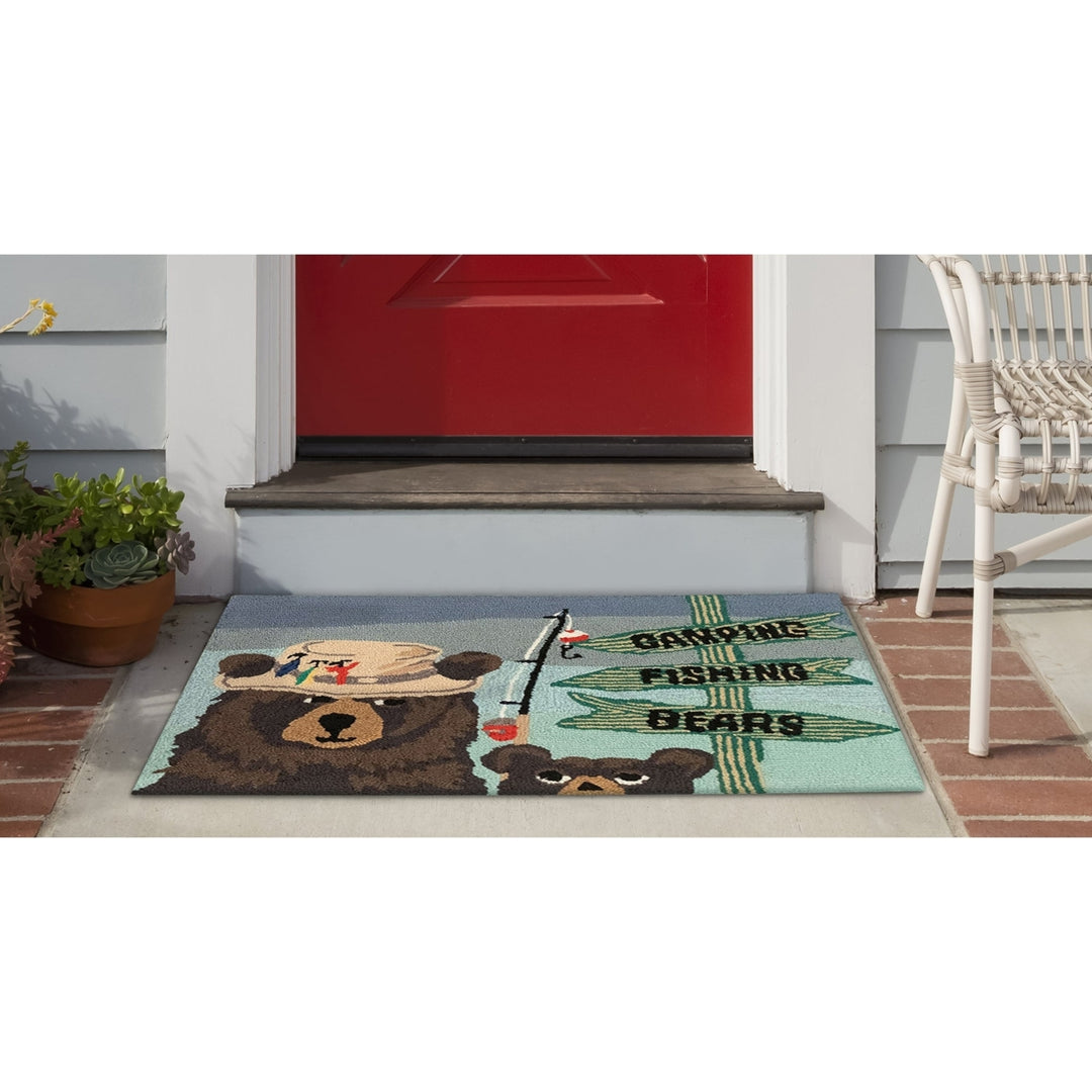 Liora Manne Fishing Bears Area Rug Green Indoor Outdoor Hand Tufted 5x7 Image 4