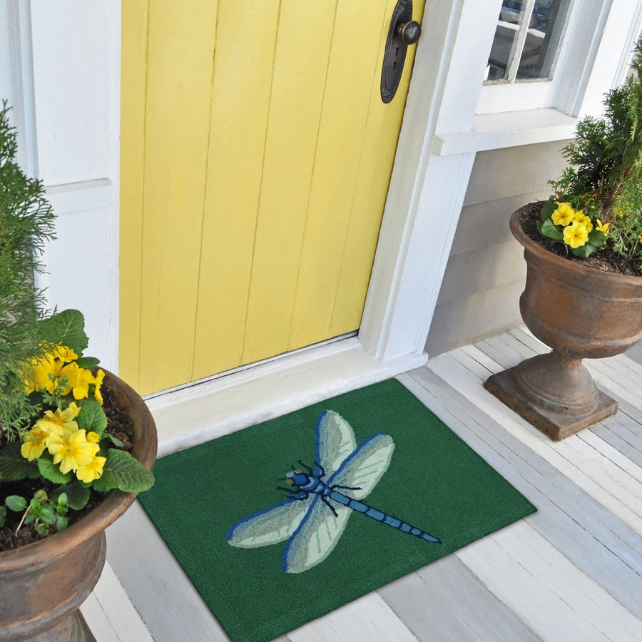 Liora Manne Frontporch Garden Dragonfly Indoor Outdoor Area Rug Green Image 1