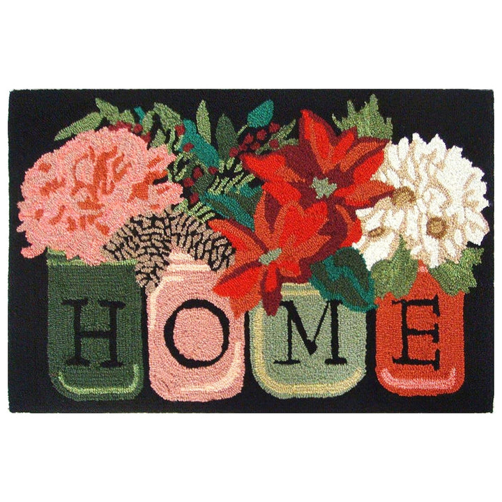 Liora Manne Holiday Area Rug Indoor Outdoor Black Poinsettia 5x7 Hand Tufted Image 1