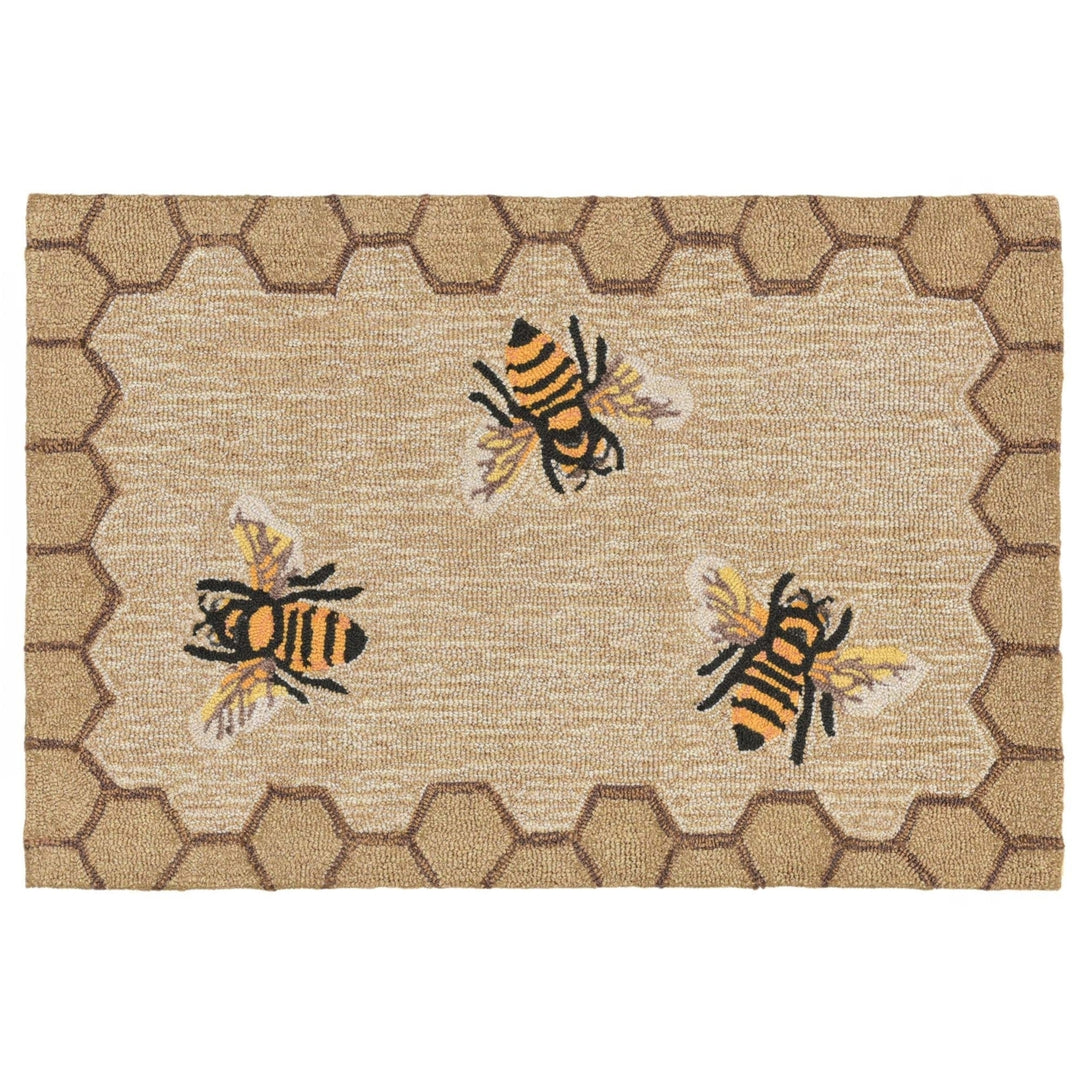 Liora Manne Frontporch Honeycomb Bee Indoor Outdoor Area Rug Natural Image 2