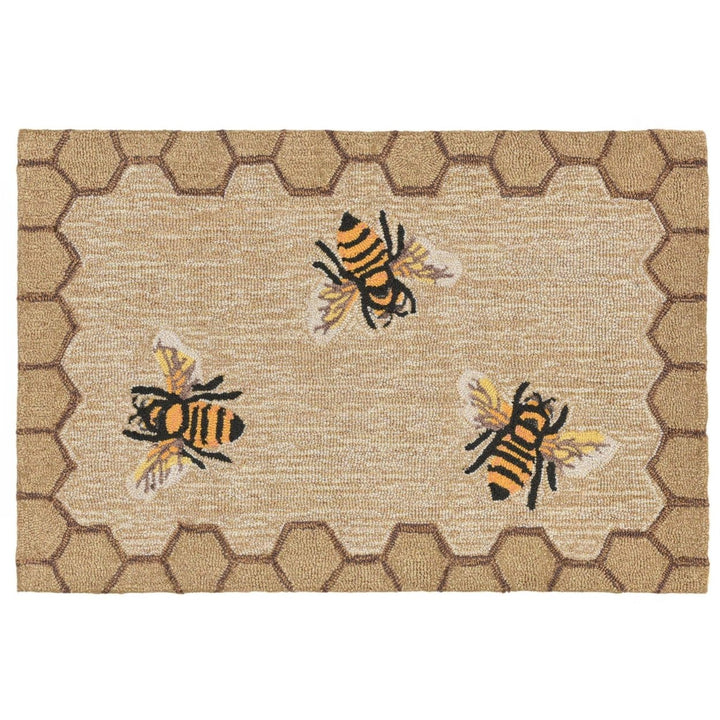 Liora Manne Honeycomb Bee Outdoor Indoor Area Rug Natural 80% Polyester Image 1