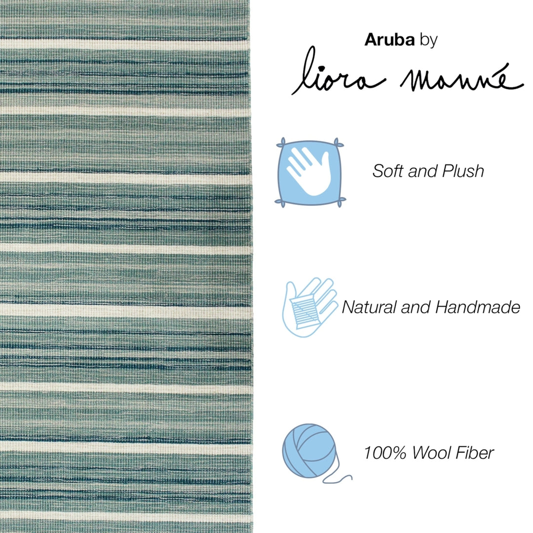 Liora Manne Aruba Indoor Area Rug 100% Wool Aqua Faded Stripe Hand Loomed 5x8 Image 6