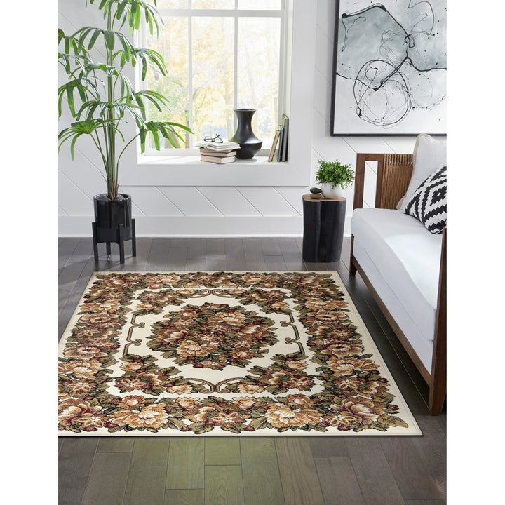 Liora Manne Aurora Rug Ivory 100% Polypropylene Floral Low Profile Area Rug Image 1