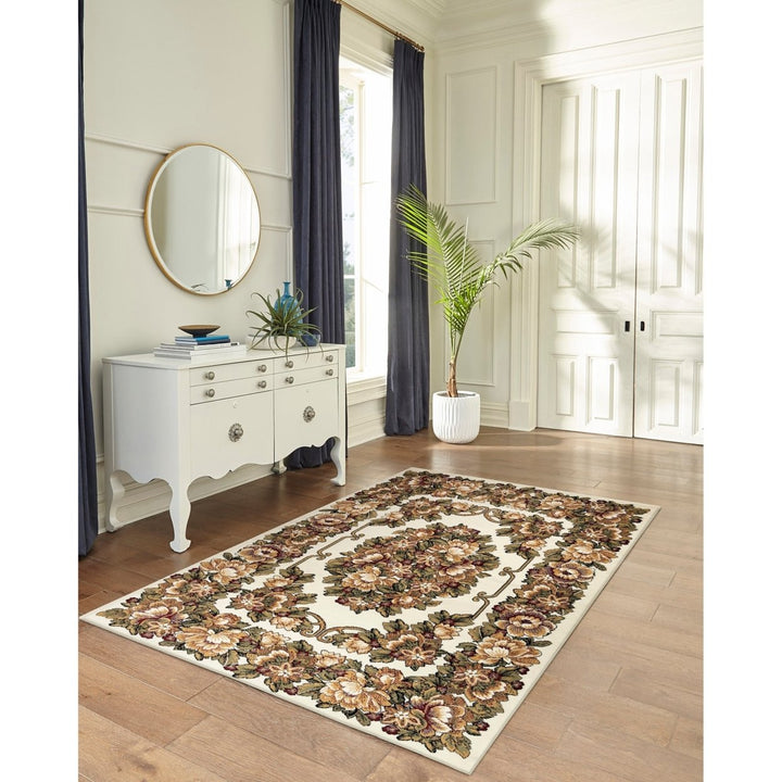 Liora Manne Aurora Rug Ivory 100% Polypropylene Floral Low Profile Area Rug Image 1