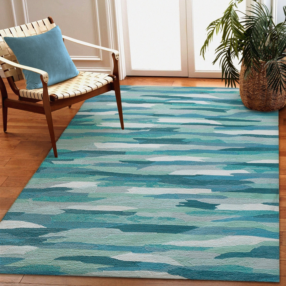 Liora Manne Capri Cloud Area Rug Indoor Outdoor Navy Aqua 5x8 Polyester Acrylic Image 3