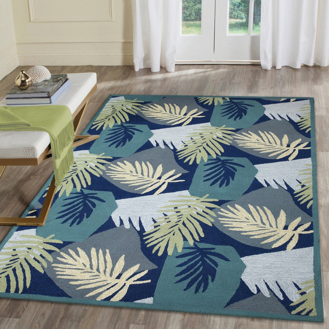 Liora Manne Capri Patchwork Palms Indoor Outdoor Area Rug Navy Image 1