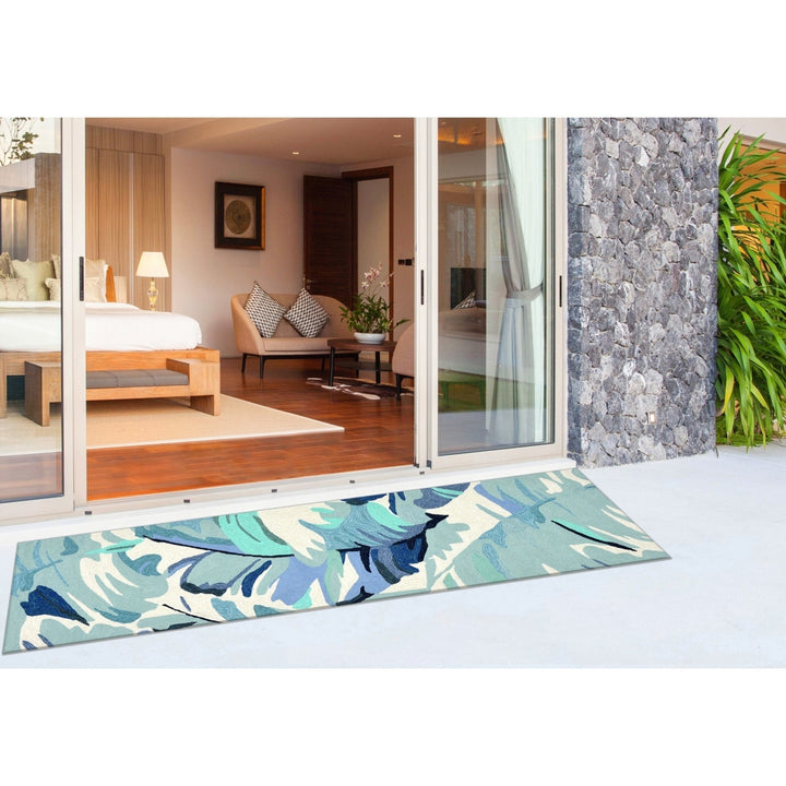 Liora Manne Capri Palm Leaf Indoor Outdoor Area Rug Blue Image 4