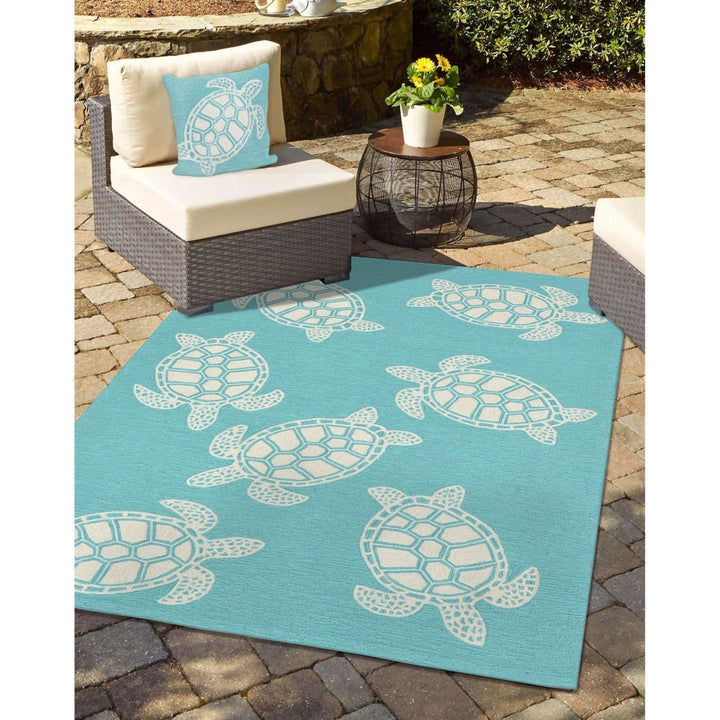 Liora Manne Capri Turtle Area Rug Aqua Indoor Outdoor 5x7 Weather Resistant Image 1