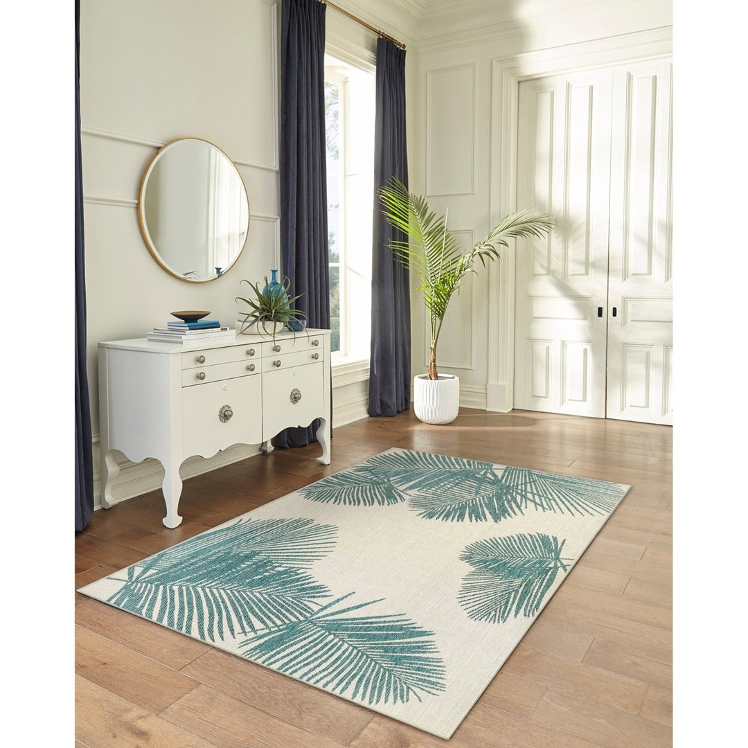 Liora Manne Carmel Palm Aqua Indoor Outdoor Area Rug 100% Polypropylene 5x7 Image 1