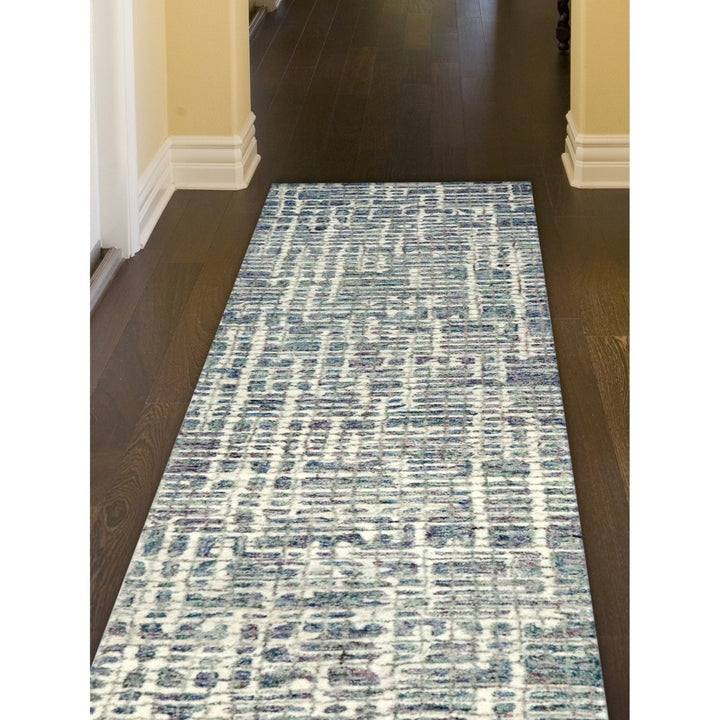 Liora Manne Savannah Grid Area Rug Ocean 100% Wool Indoor Hand Tufted 5x8 Image 1