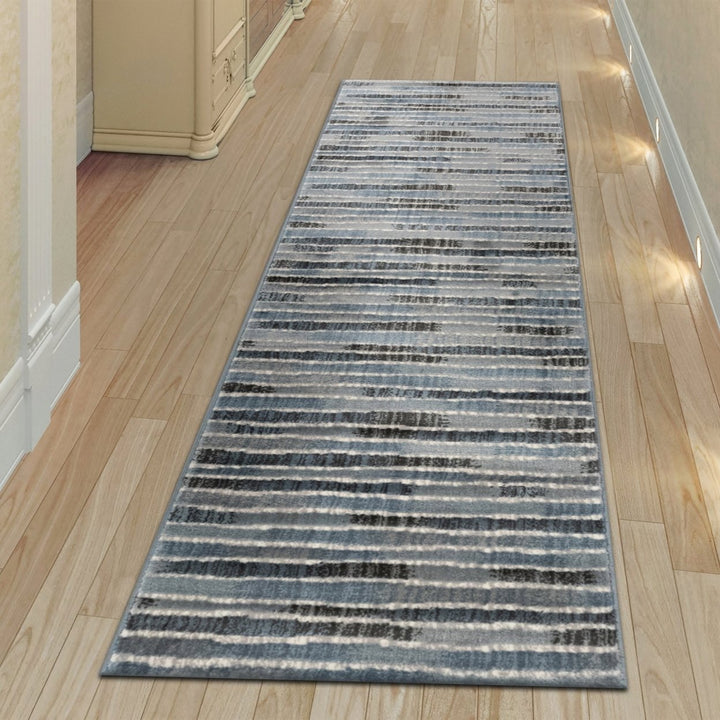 Liora Manne Soho Stripe Indoor Area Rug Blue 80% Polypropylene 5x8 Modern Design Image 1