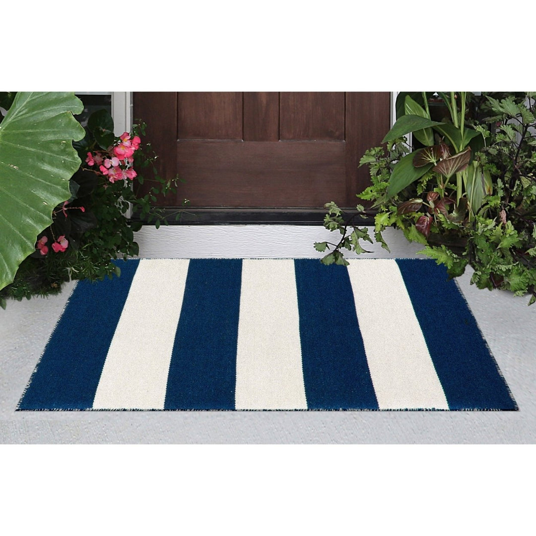 Liora Manne Sorrento Rugby Stripe Area Rug Navy Indoor Outdoor 5x8 Hand Woven Image 1