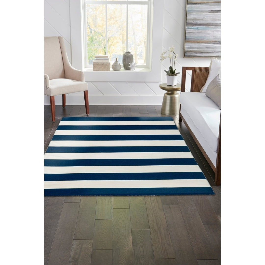 Liora Manne Sorrento Rugby Stripe Area Rug Navy Indoor Outdoor 5x8 Hand Woven Image 1