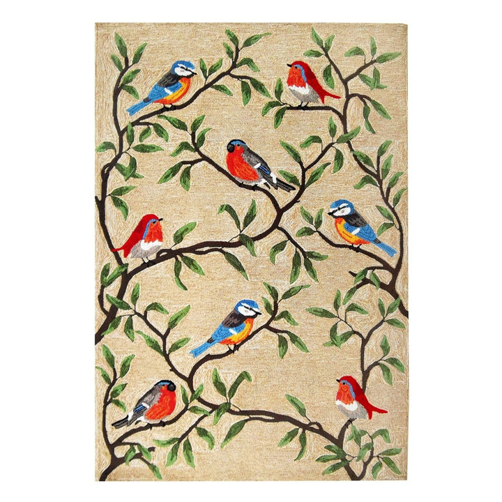 Liora Manne Ravella Area Rug Indoor Outdoor Natural Birds on Branches 5x7 Image 1