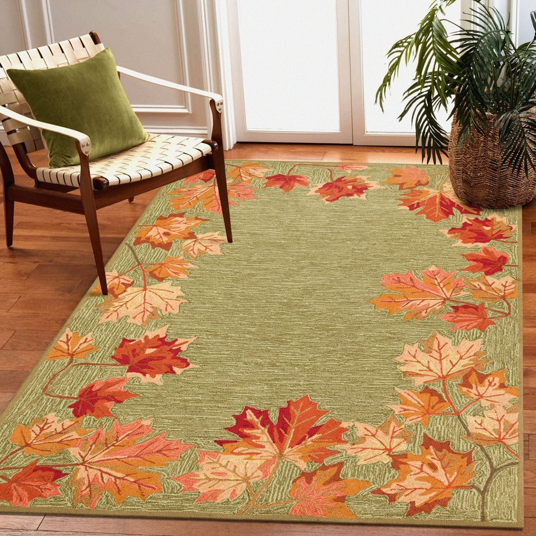 Liora Manne Ravella Area Rug Indoor Outdoor Moss Green Falling Leaves 5x8 Image 1