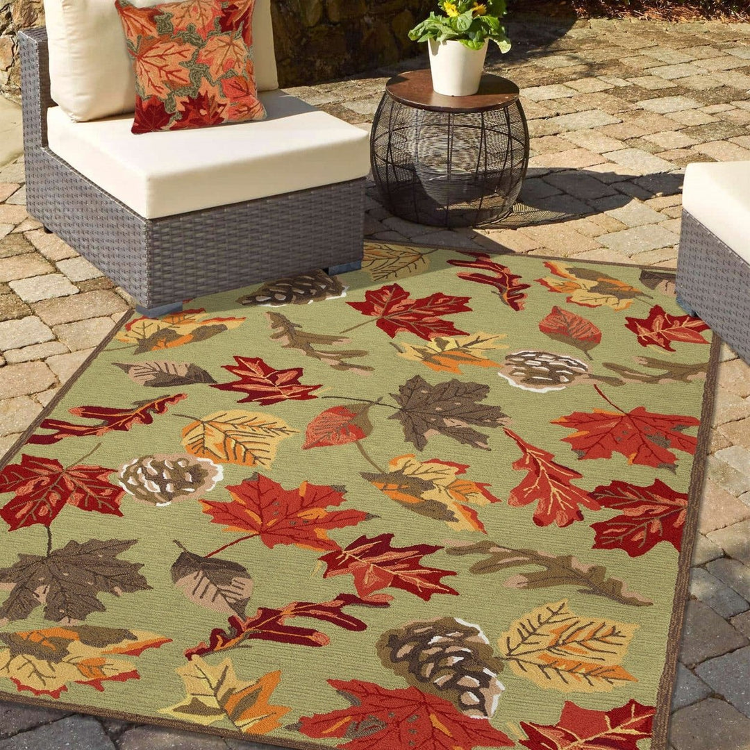 Liora Manne Ravella Area Rug Moss Falling Leaves Indoor Outdoor 70% Polypropylene Image 1