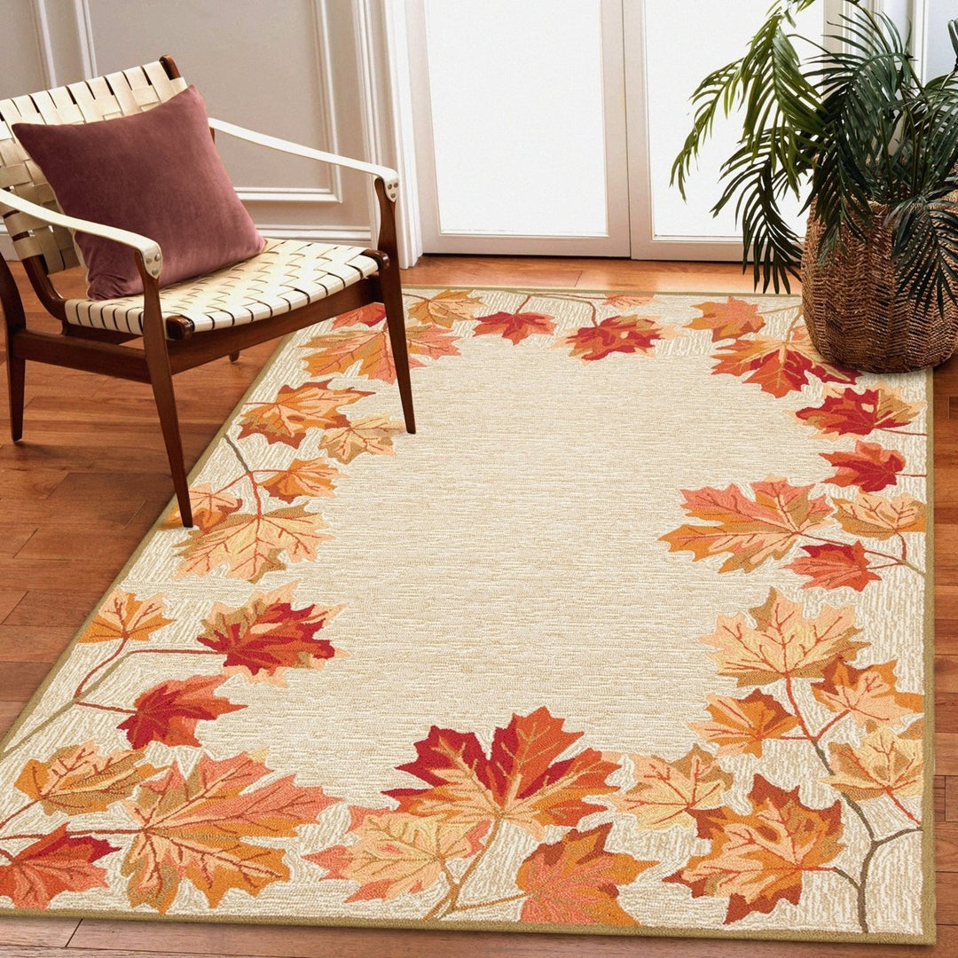 Liora Manne Indoor Outdoor Area Rug Natural Falling Leaves Border Hand-Tufted Image 1