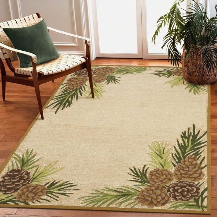 Liora Manne Ravella Indoor Outdoor Area Rug Natural Pinecone Border 5 x 8 Image 1