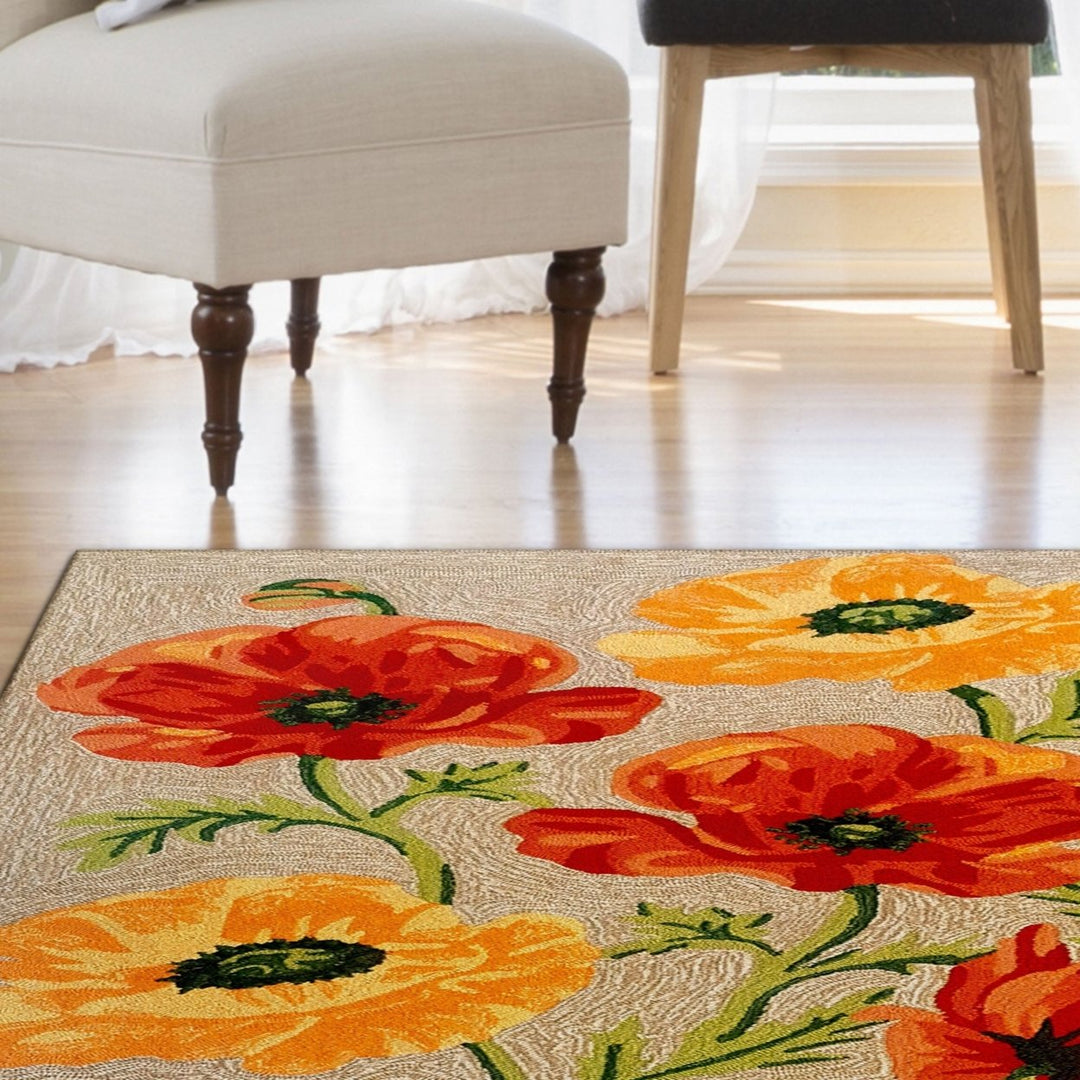 Liora Manne Ravella Poppies Outdoor Indoor Area Rug Neutral Fade Resistant 5x8 Image 1