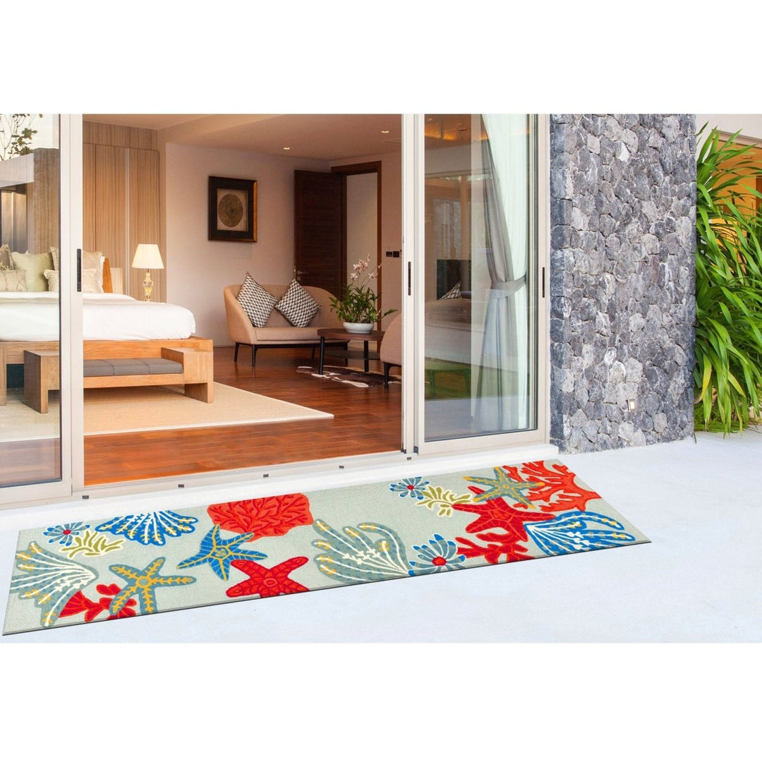 Liora Manne Ravella Aqua Indoor Outdoor Area Rug 70% Polypropylene Hand Tufted Image 1